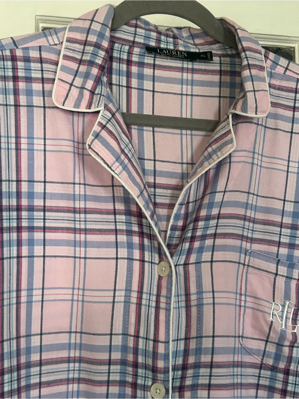 Lauren Ralph Lauren Pink Plaid Sleep Shirt Embroidered Preppy XL Cotton Classic - Picture 3 of 12